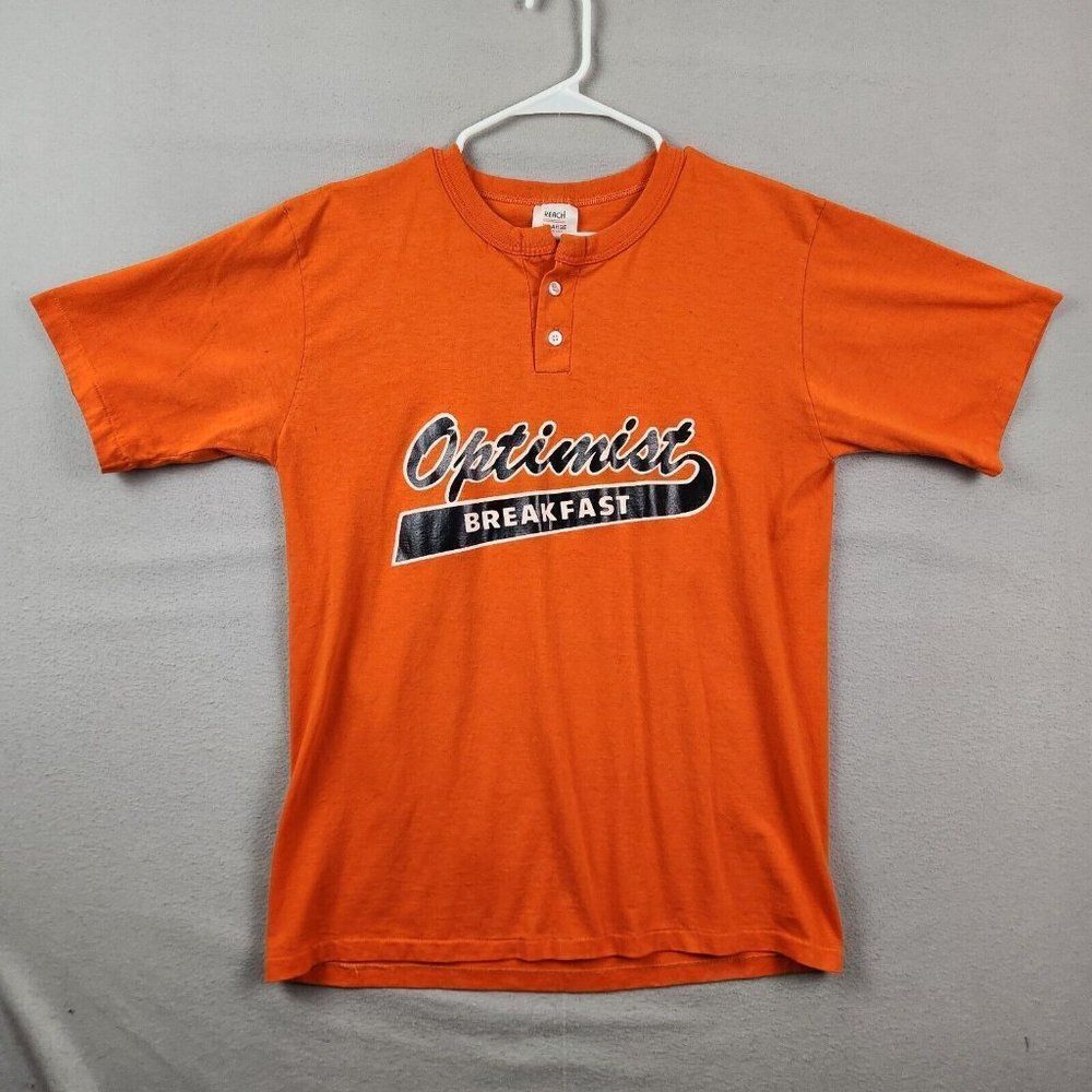Vtg REACH 90's Single Stitch Baseball T-Shirt XL Orange Optimist Breakfast 23